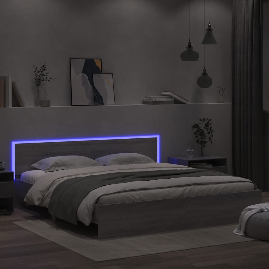 Okvir kreveta s uzglavljem LED siva boja hrasta 200x200 cm