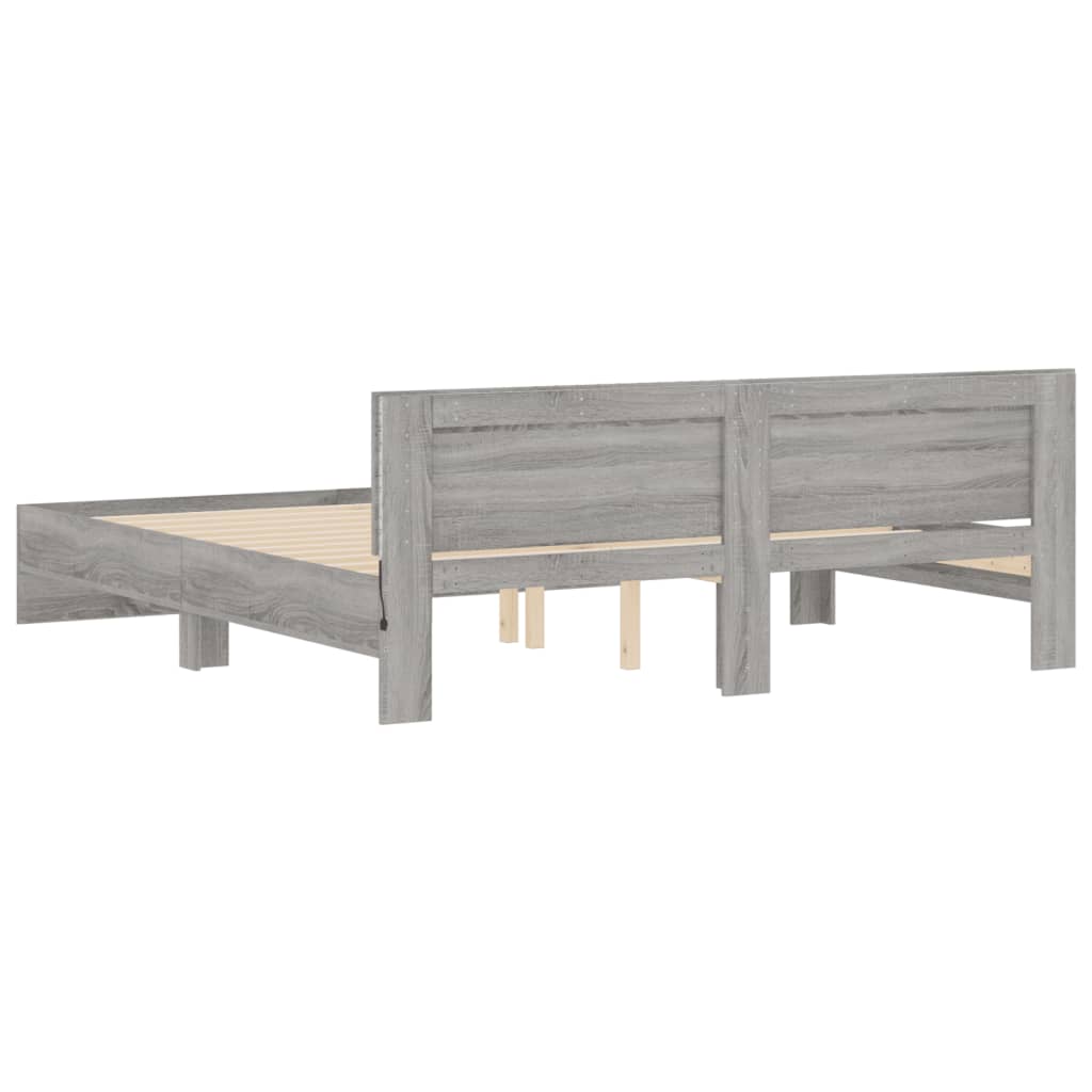 Okvir kreveta s uzglavljem LED siva boja hrasta 200x200 cm
