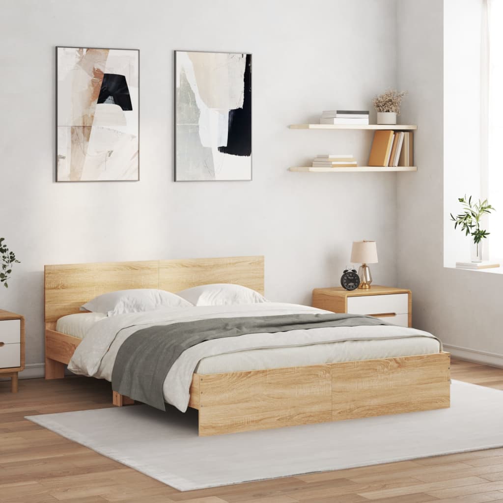 Okvir za krevet s uzglavljem i LED boja hrasta sonome 160x200cm