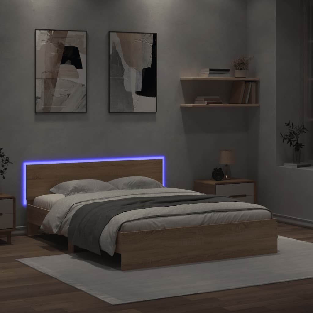 Okvir za krevet s uzglavljem i LED boja hrasta sonome 150x200cm