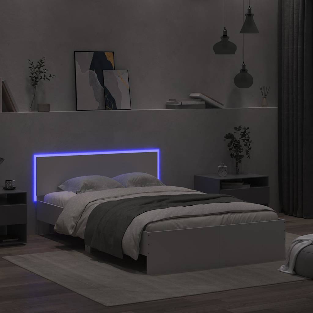 Okvir za krevet s uzglavljem i LED bijeli 140 x 200 cm