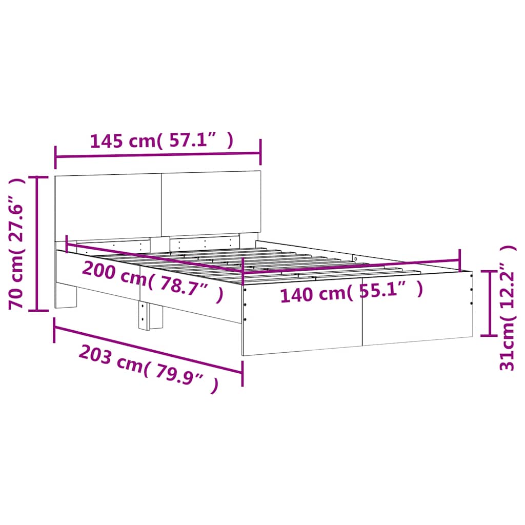 Okvir za krevet s uzglavljem i LED bijeli 140 x 200 cm