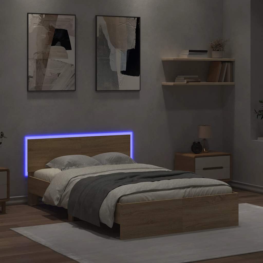 Okvir za krevet s uzglavljem i LED boja hrasta 140x200 cm