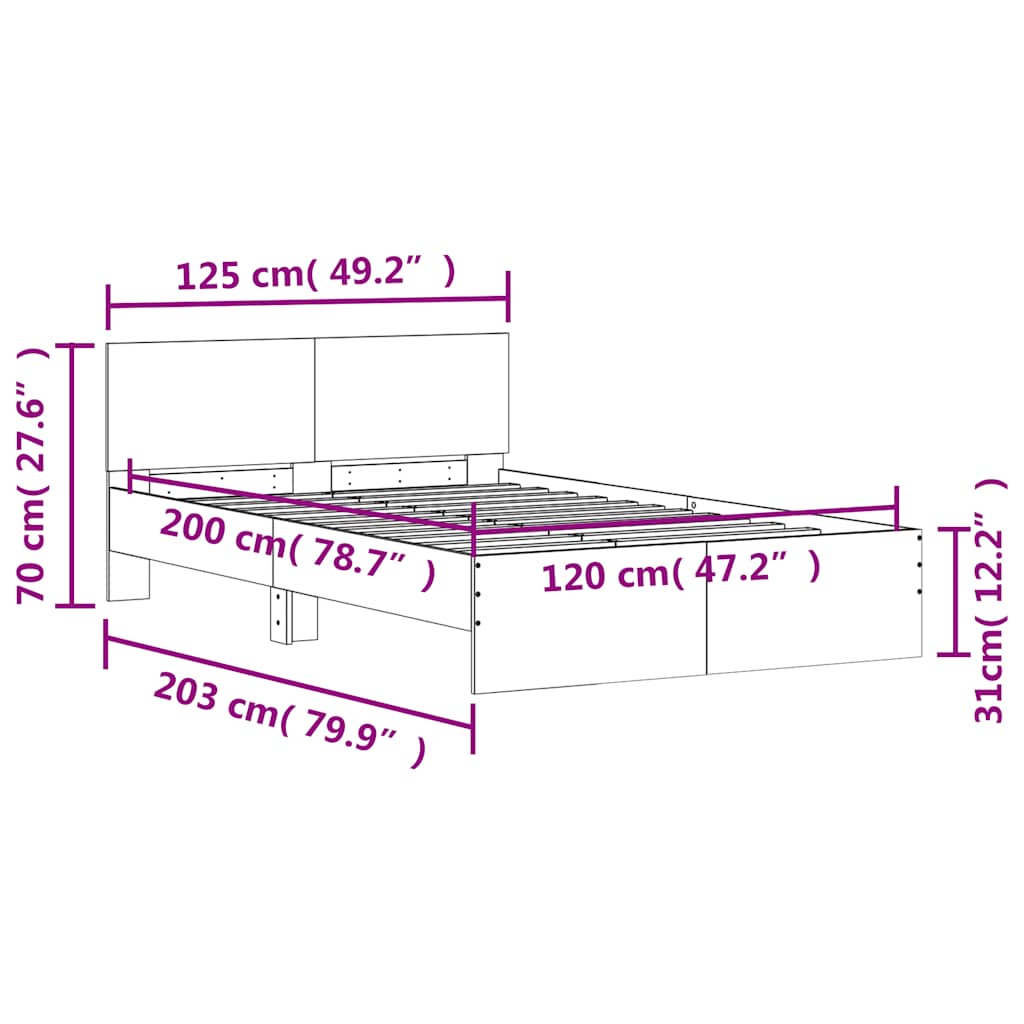 Okvir kreveta s uzglavljem i LED bijeli 120 x 200 cm