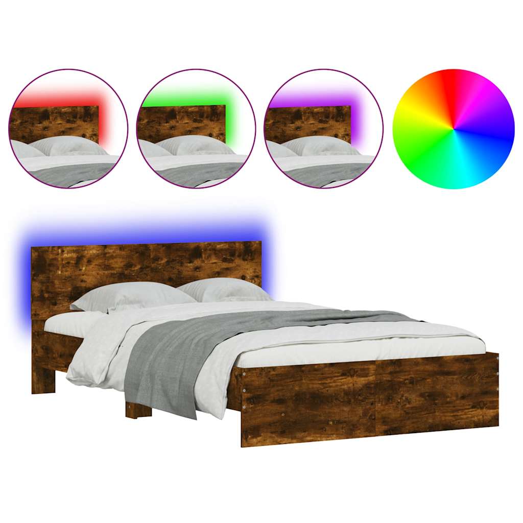Okvir za krevet s uzglavljem i LED boja hrasta 135x190 cm