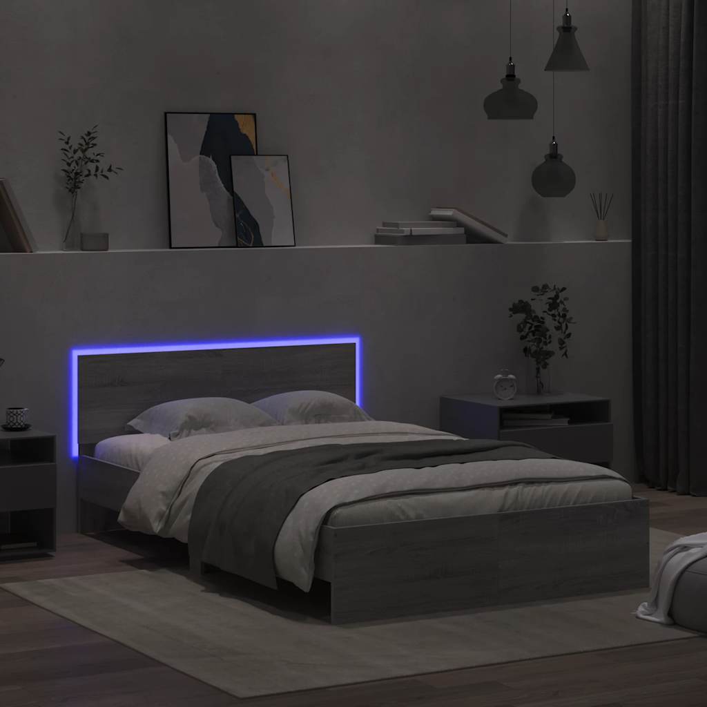 Okvir kreveta s uzglavljem i LED boja hrasta 135x190 cm