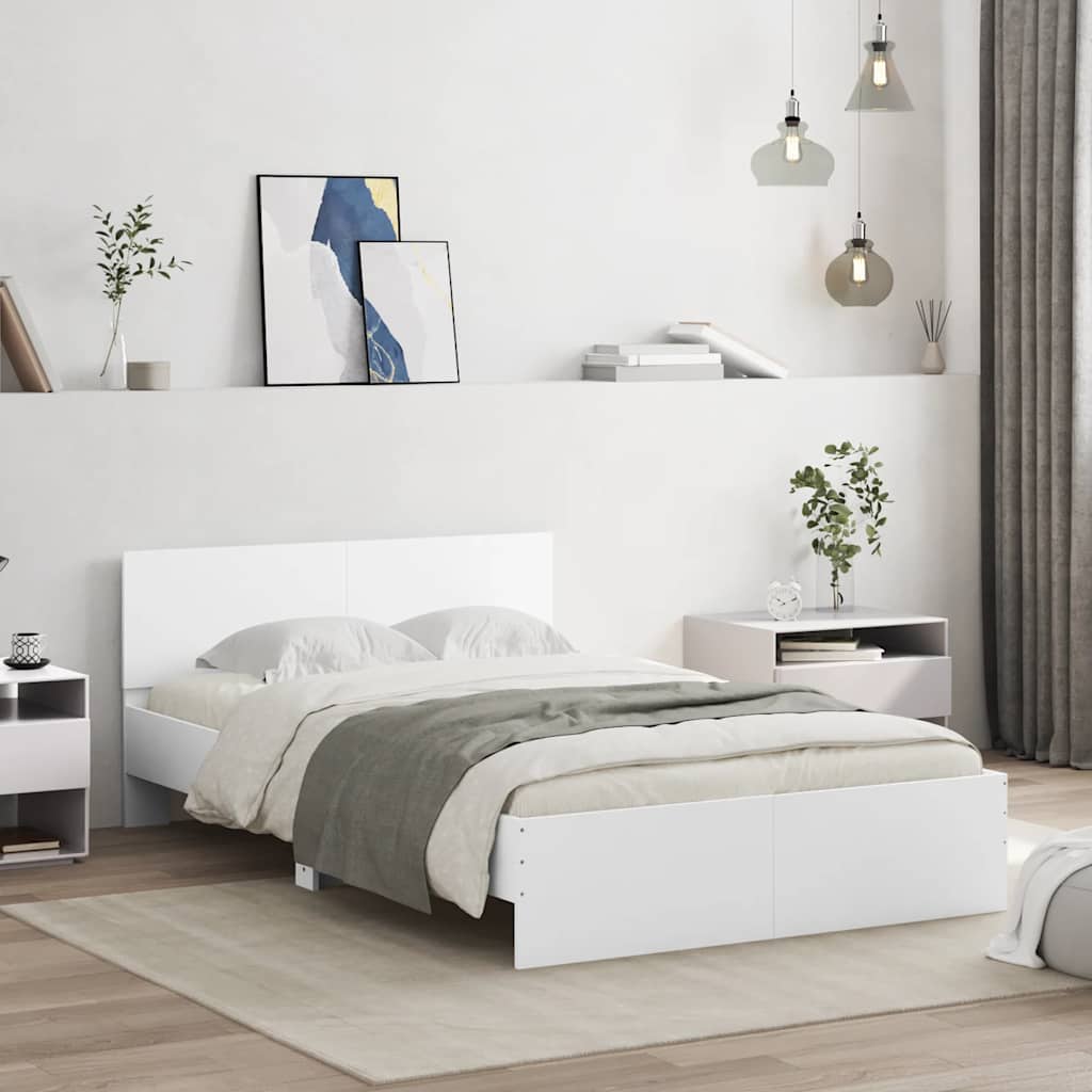 Okvir za krevet s uzglavljem i LED svjetlima bijeli 120x190 cm