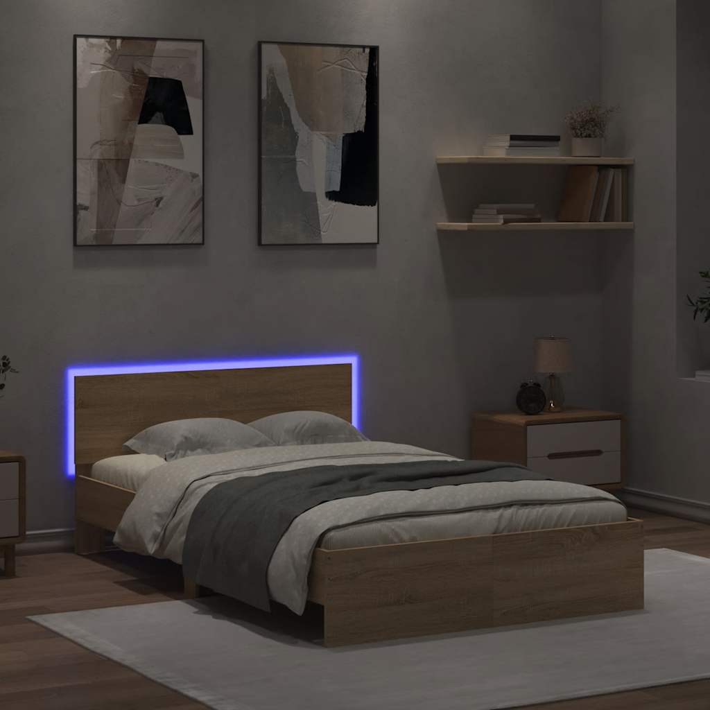 Okvir za krevet s uzglavljem i LED boja hrasta sonome 120x190cm