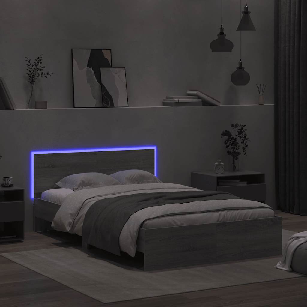 Okvir kreveta s uzglavljem i LED boja hrasta 120x190 cm
