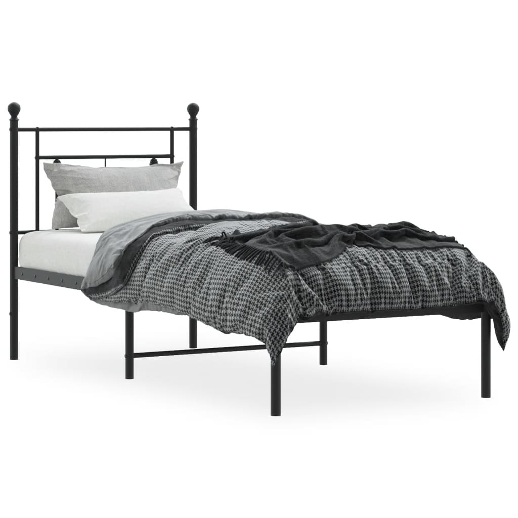 Metalni okvir za krevet s uzglavljem crni 75x190 cm