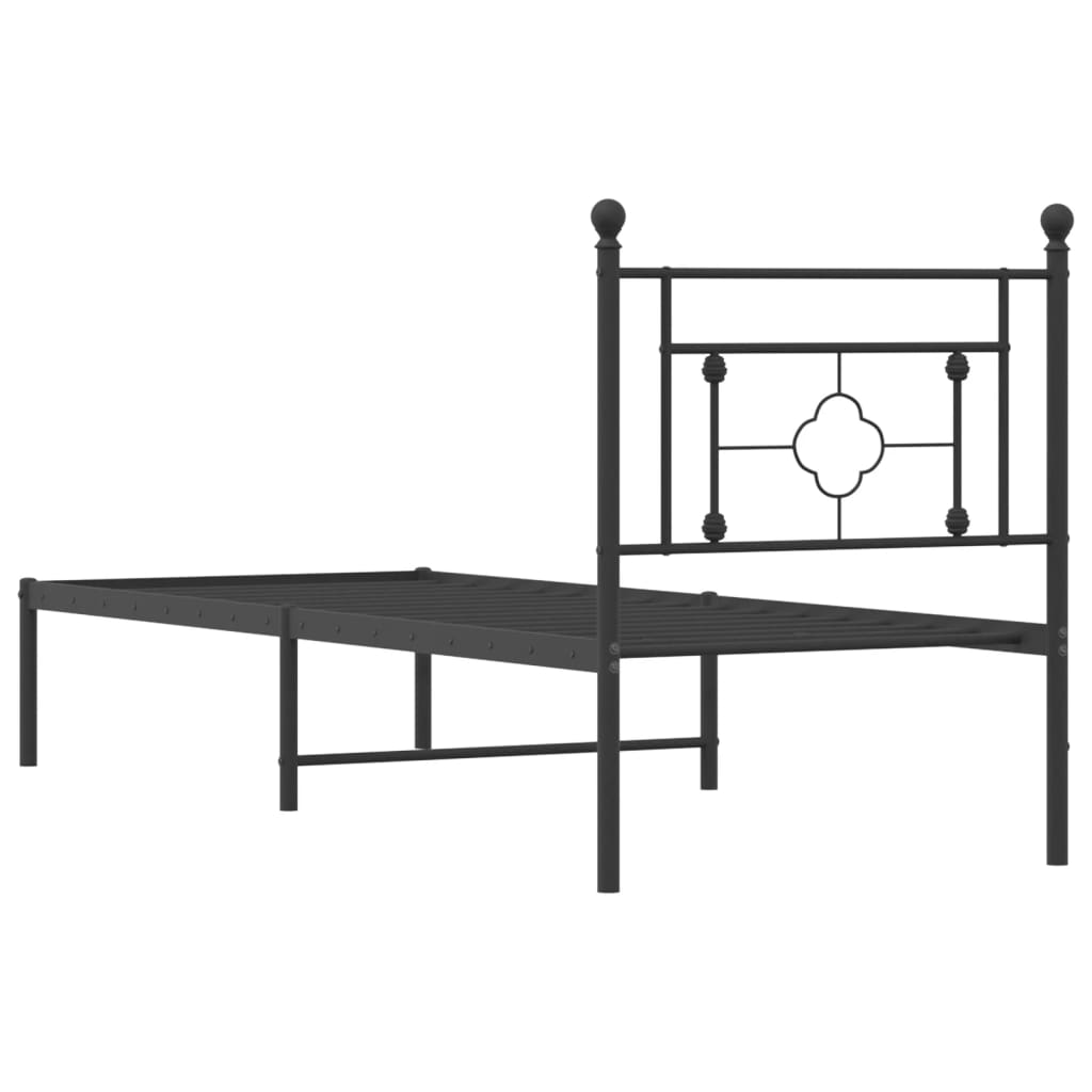 Metalni okvir za krevet s uzglavljem crni 75x190 cm