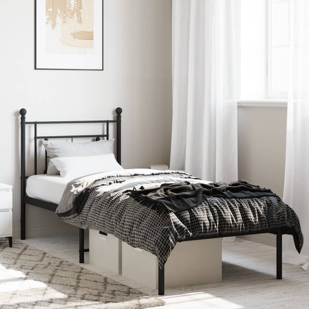 Metalni okvir za krevet s uzglavljem crni 75x190 cm
