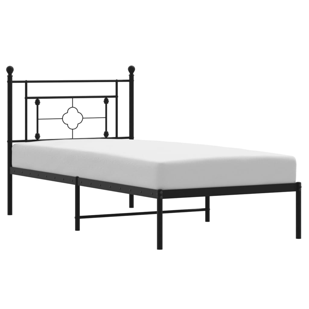 Metalni okvir za krevet s uzglavljem crni 90x190 cm
