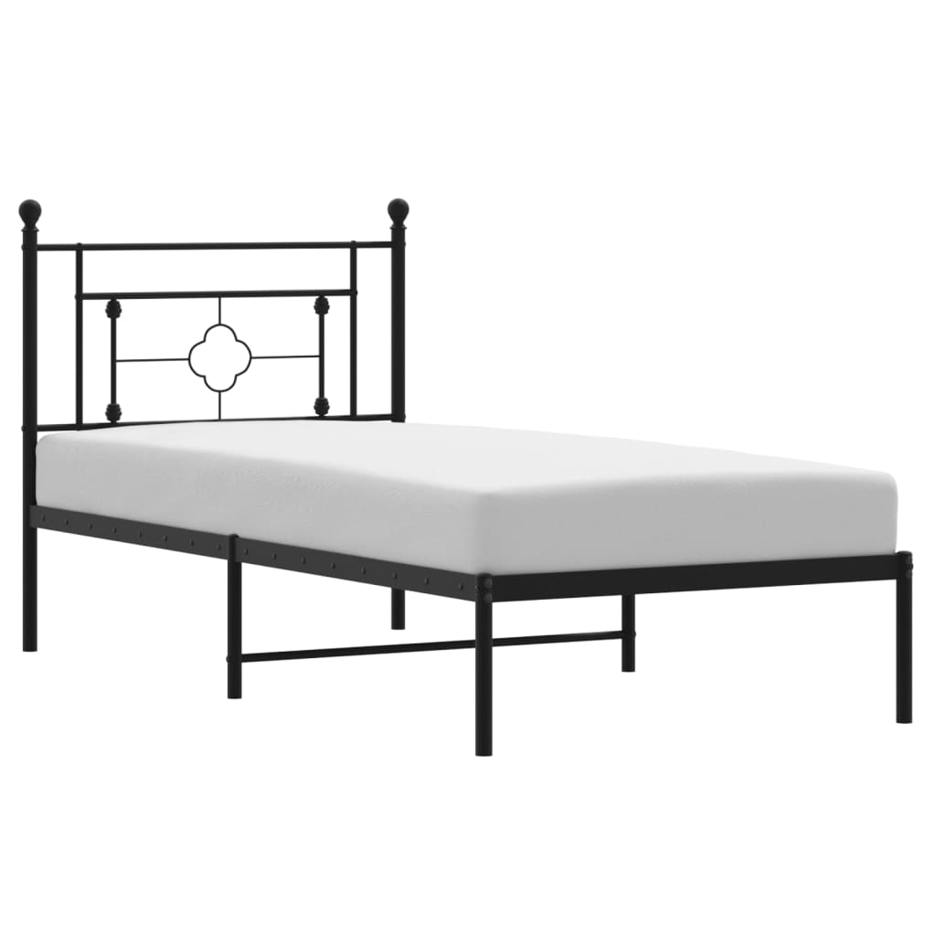 Metalni okvir za krevet s uzglavljem crni 90x200 cm