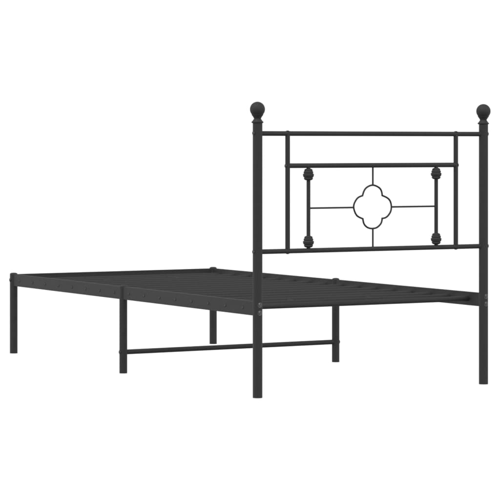 Metalni okvir za krevet s uzglavljem crni 90x200 cm