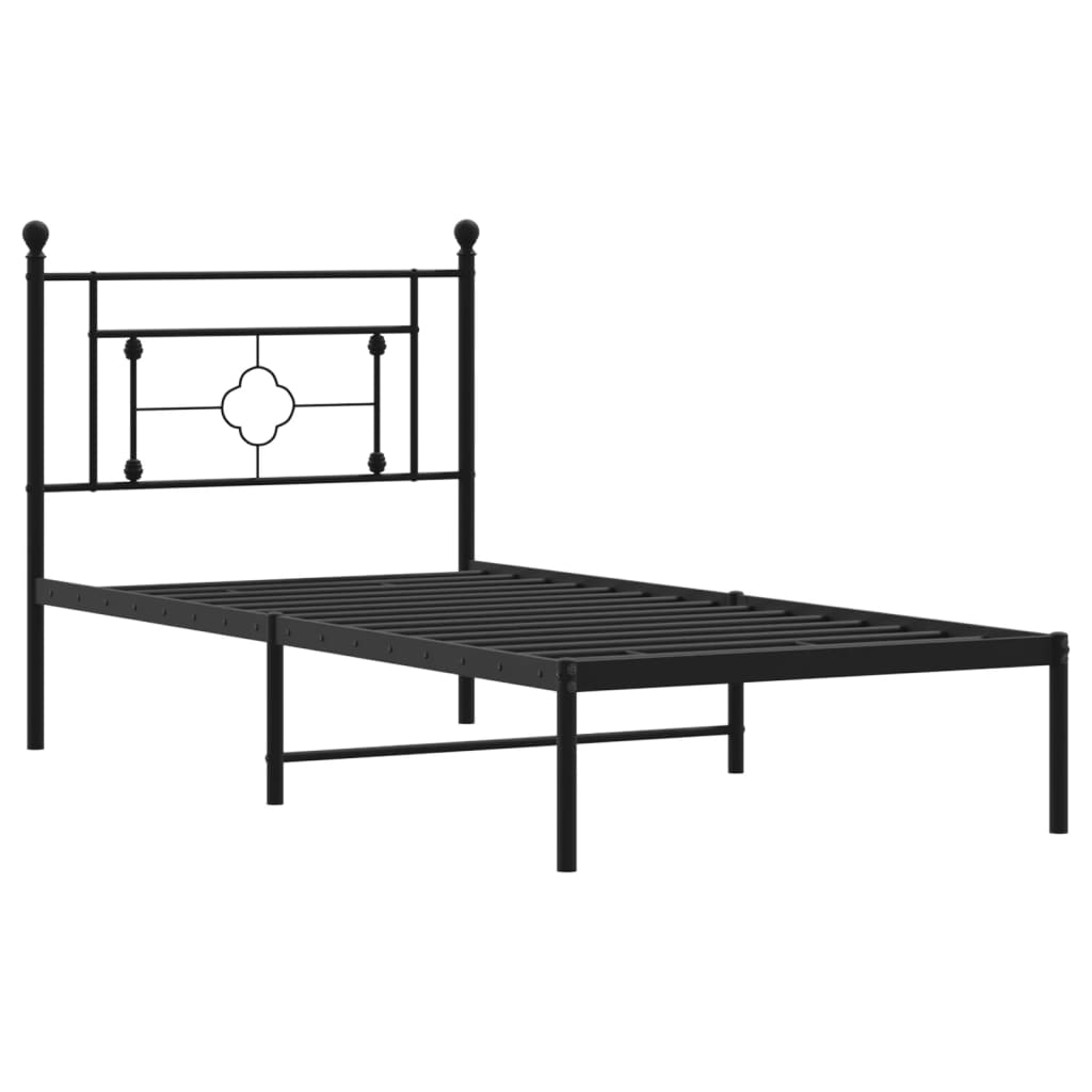 Metalni okvir za krevet s uzglavljem crni 100x190 cm