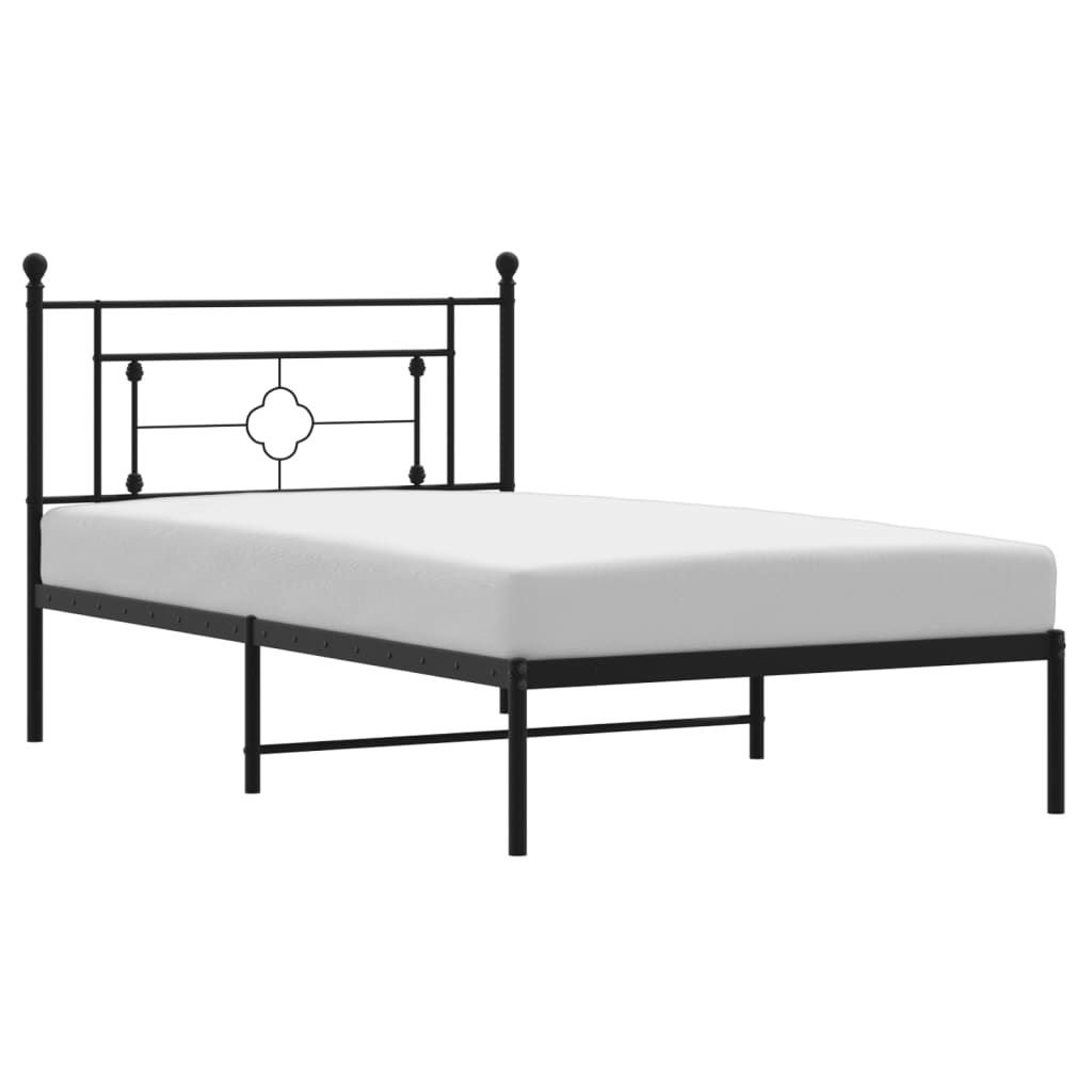Metalni okvir za krevet s uzglavljem crni 107x203 cm