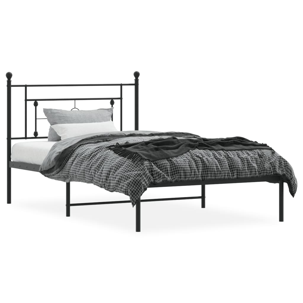 Metalni okvir za krevet s uzglavljem crni 107x203 cm