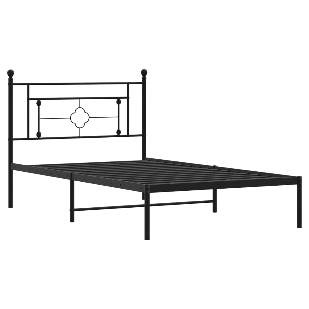 Metalni okvir za krevet s uzglavljem crni 107x203 cm