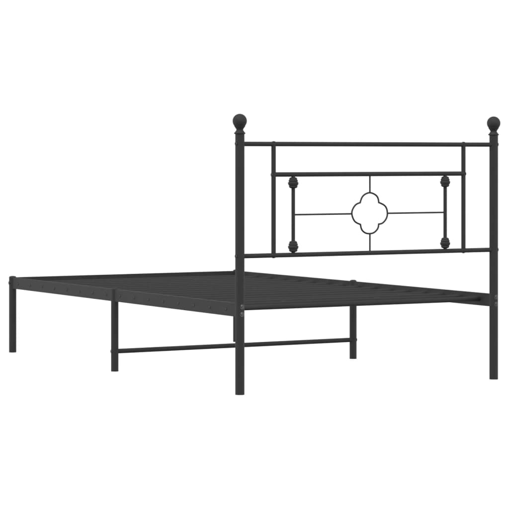 Metalni okvir za krevet s uzglavljem crni 107x203 cm
