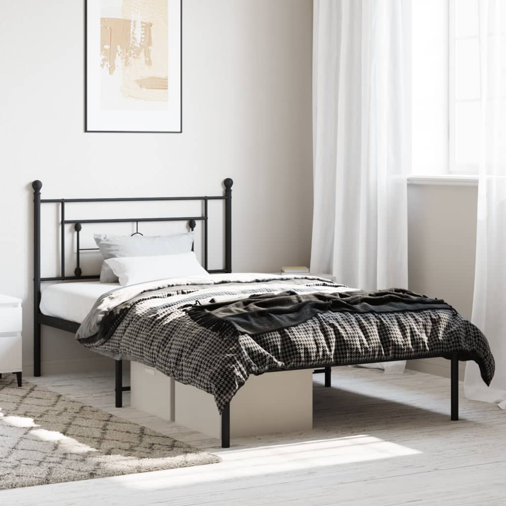 Metalni okvir za krevet s uzglavljem crni 107x203 cm
