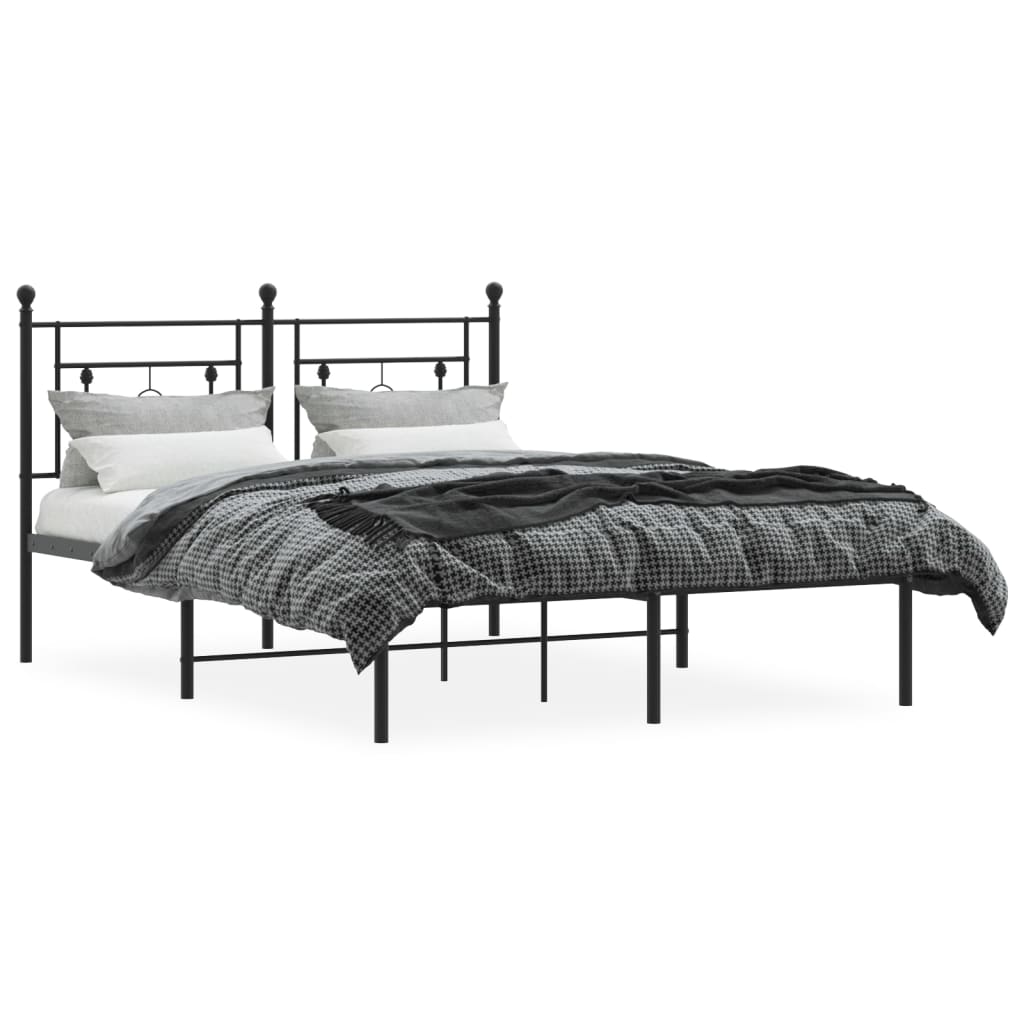 Metalni okvir za krevet s uzglavljem crni 135x190 cm