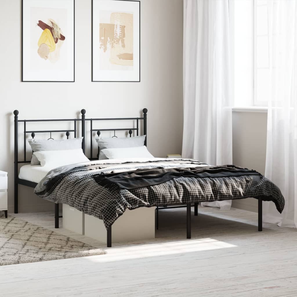 Metalni okvir za krevet s uzglavljem crni 135x190 cm