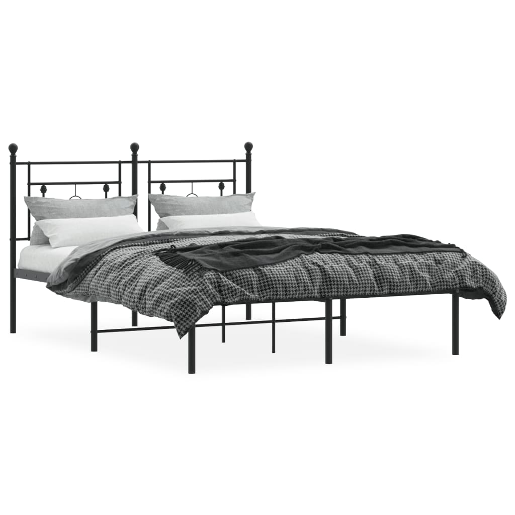 Metalni okvir za krevet s uzglavljem crni 140x190 cm