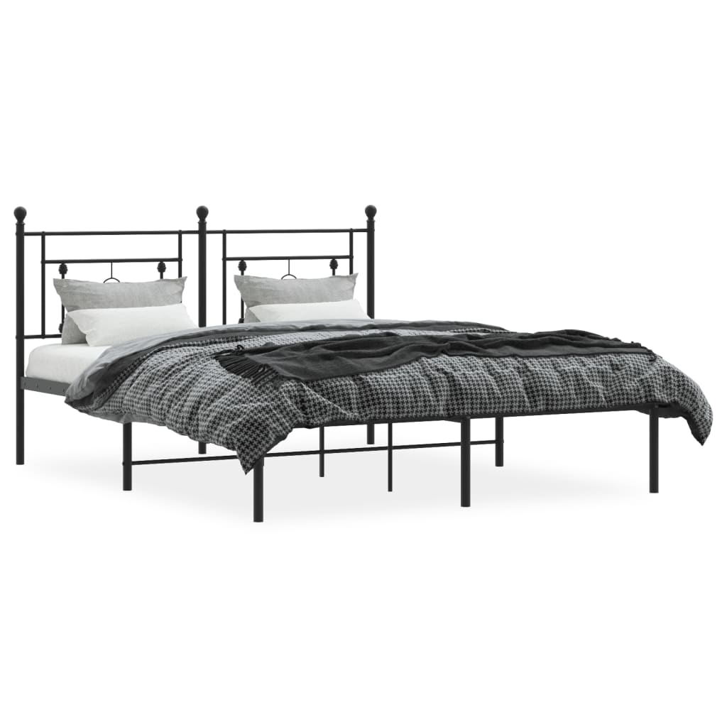 Metalni okvir za krevet s uzglavljem crni 160x200 cm