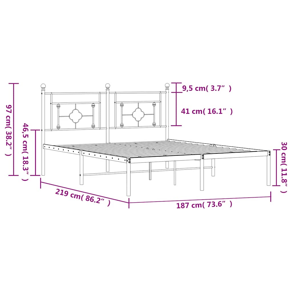 Metalni okvir za krevet s uzglavljem crni 183x213 cm