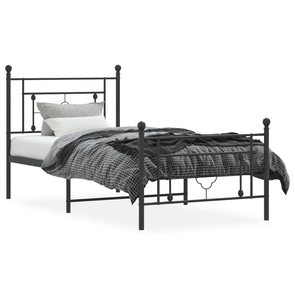 Metalni okvir kreveta uzglavlje i podnožje crni 90x190 cm