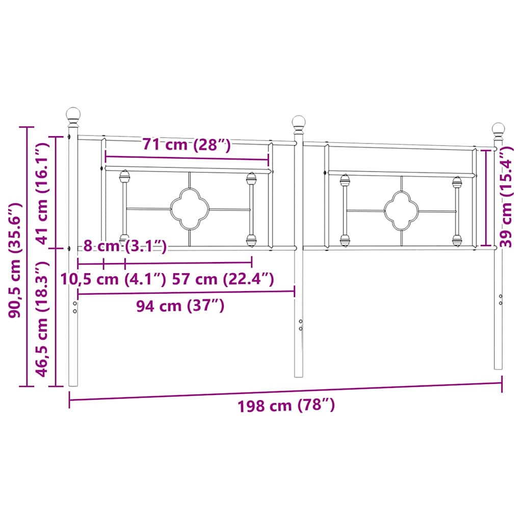 Metalno zamjensko uzglavlje crno 193 cm