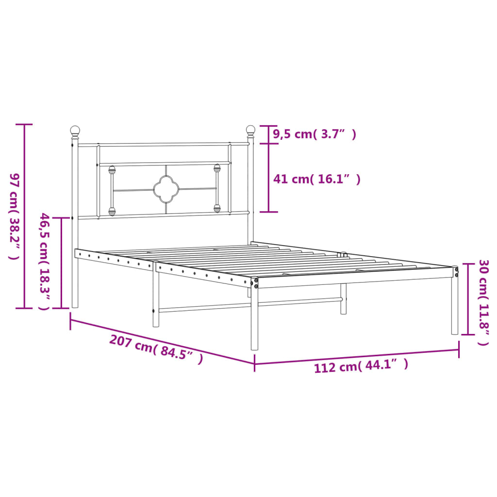 Metalni okvir za krevet s uzglavljem bijeli 107x203 cm