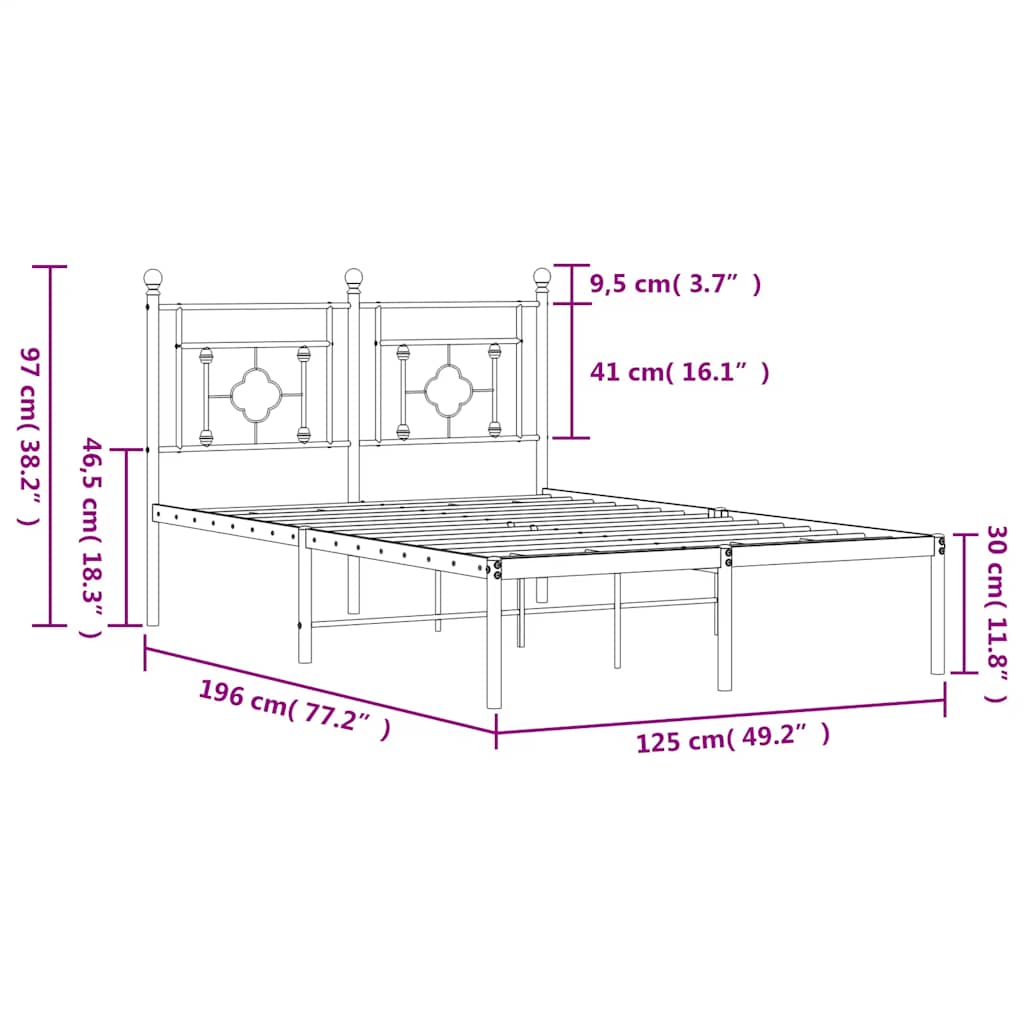 Metalni okvir za krevet s uzglavljem bijeli 120 x 190 cm