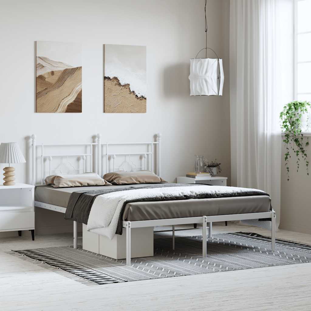 Metalni okvir za krevet s uzglavljem bijeli 150x200 cm