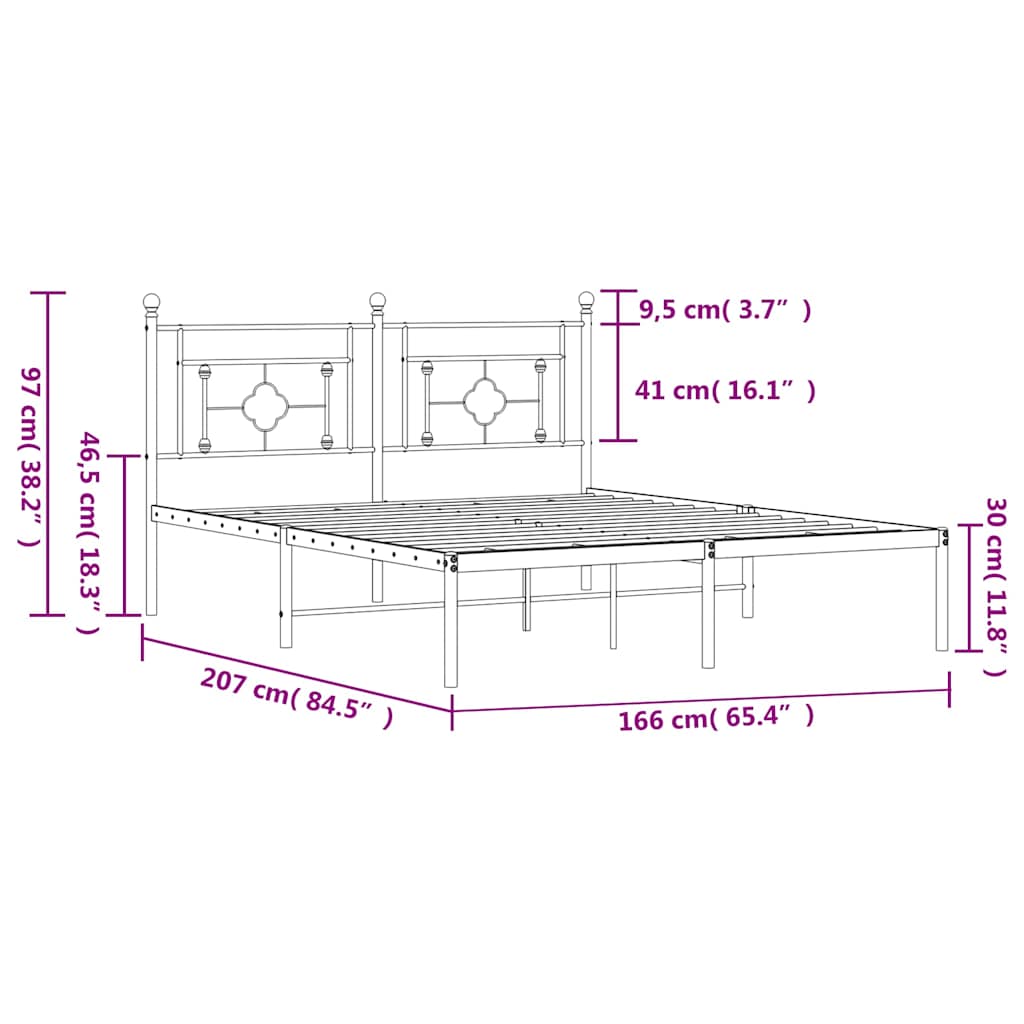 Metalni okvir za krevet s uzglavljem bijeli 160x200 cm