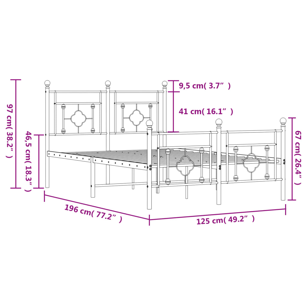 Metalni okvir kreveta uzglavlje i podnožje bijeli 120x190 cm
