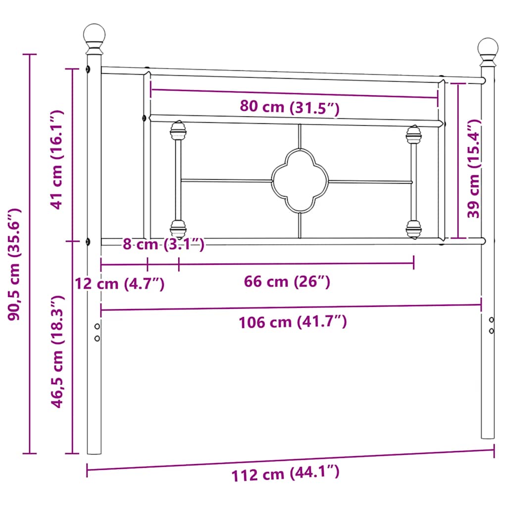Metalno zamjensko uzglavlje bijelo 107 cm