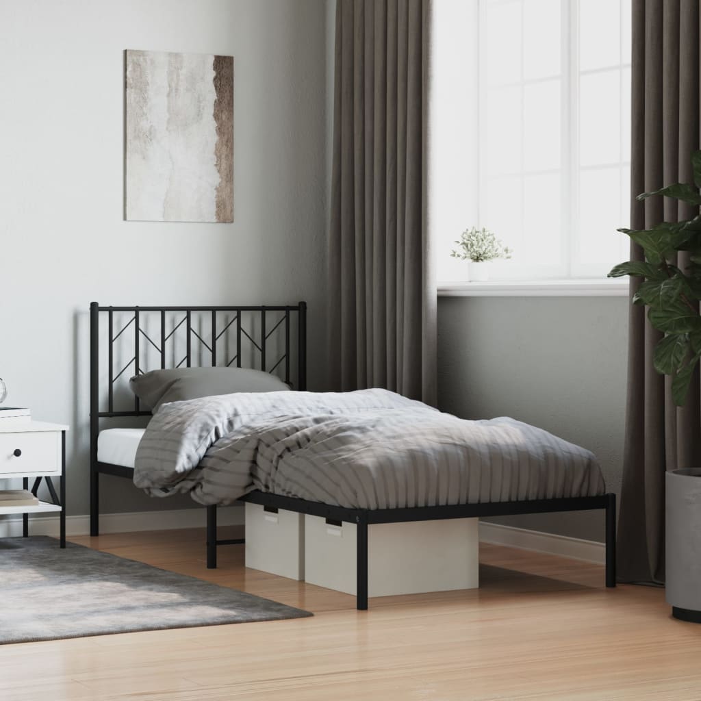 Metalni okvir za krevet s uzglavljem crni 90x190 cm