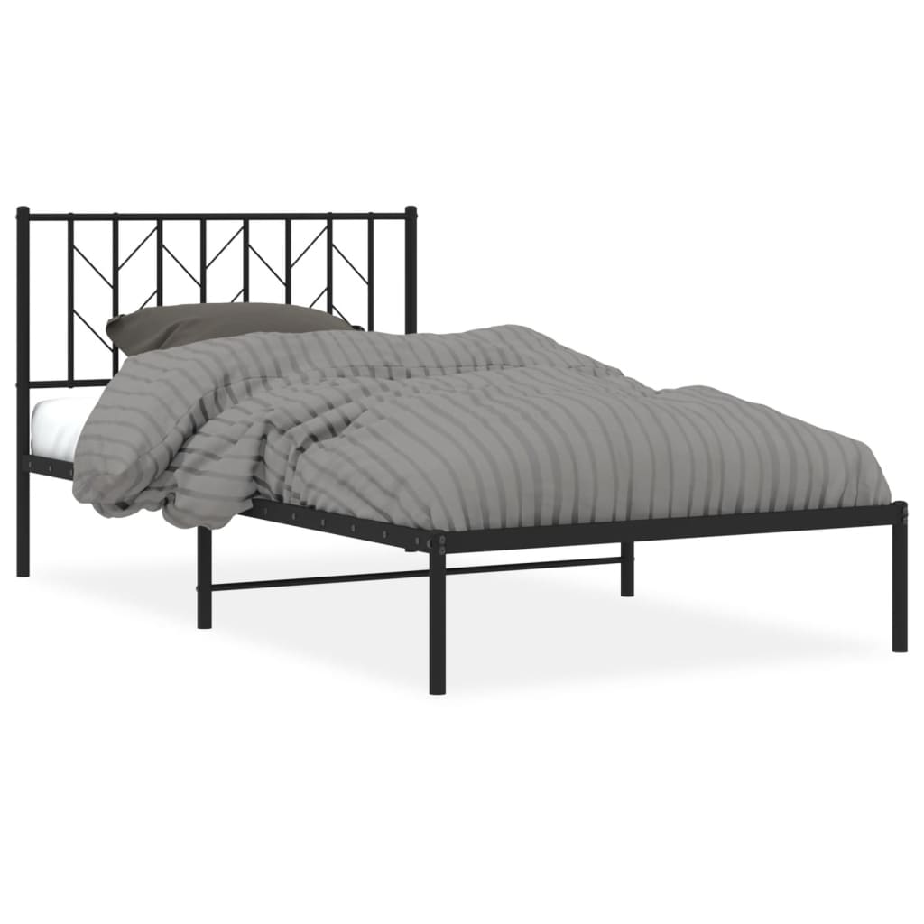 Metalni okvir za krevet s uzglavljem crni 107x203 cm