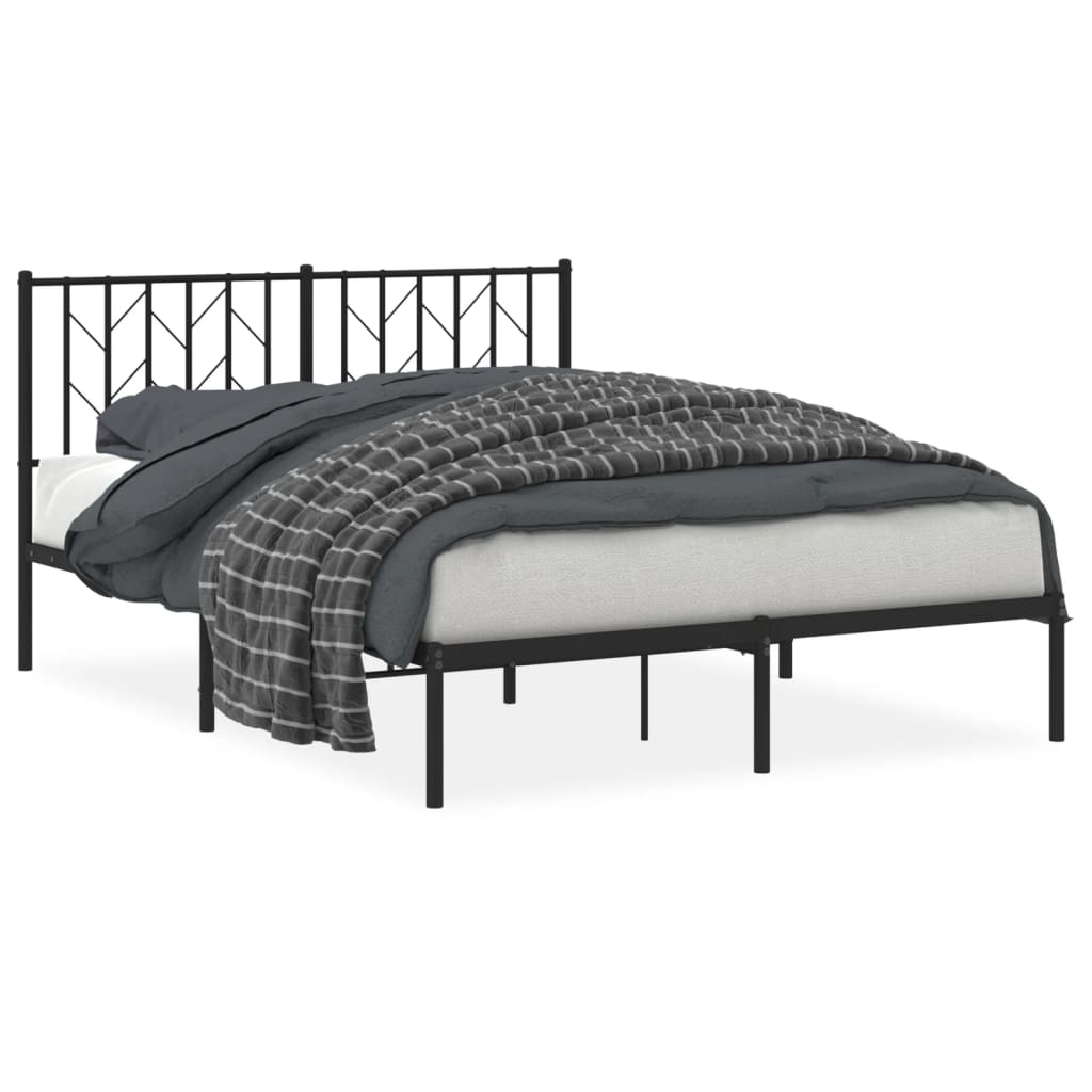Metalni okvir za krevet s uzglavljem crni 140x200 cm