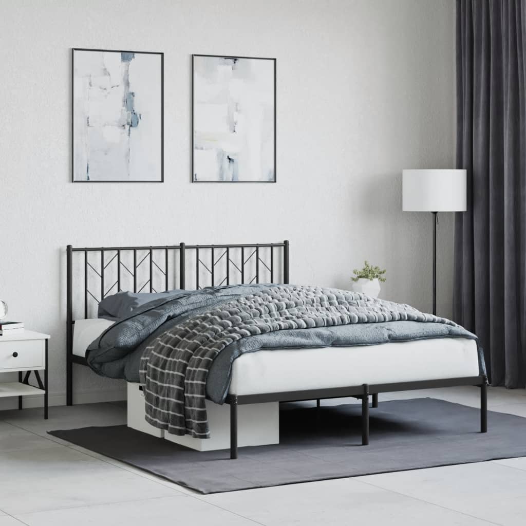 Metalni okvir za krevet s uzglavljem crni 140x200 cm