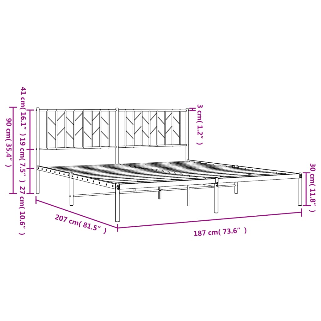 Metalni okvir za krevet s uzglavljem crni 180x200 cm