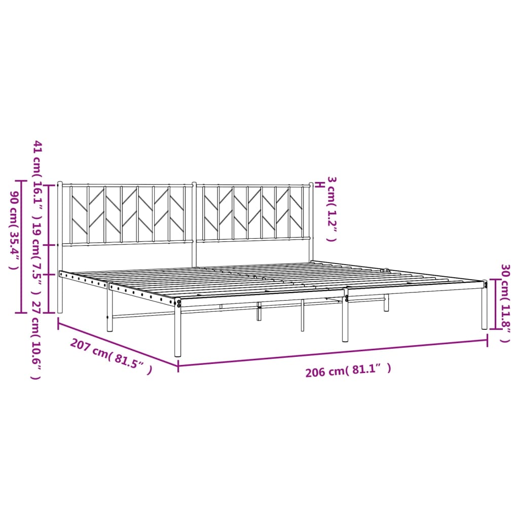 Metalni okvir za krevet s uzglavljem crni 200x200 cm