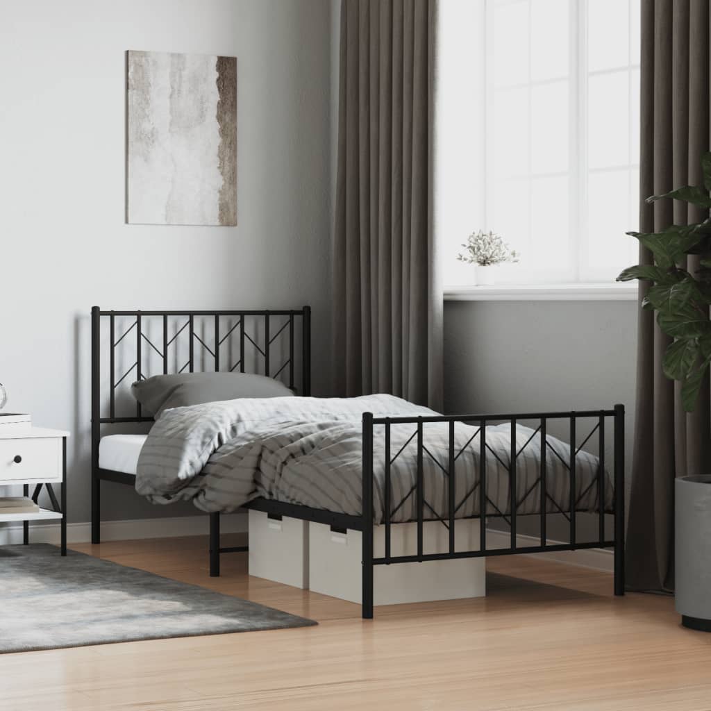 Metalni okvir kreveta uzglavlje i podnožje crni 90x190 cm