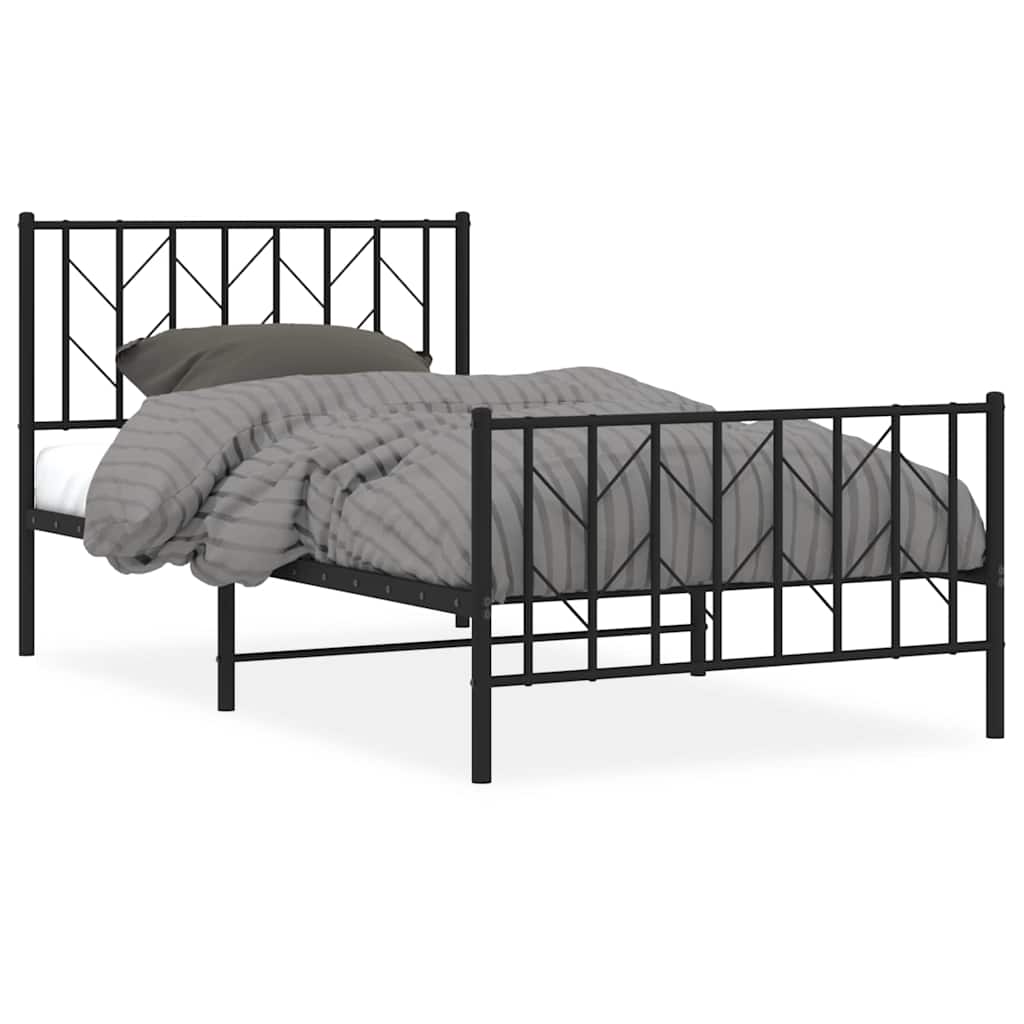 Metalni okvir kreveta uzglavlje i podnožje crni 100x200 cm