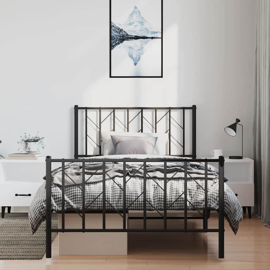 Metalni okvir kreveta uzglavlje i podnožje crni 100x200 cm