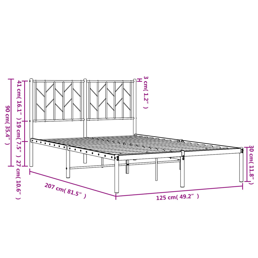 Metalni okvir za krevet s uzglavljem bijeli 120x200 cm