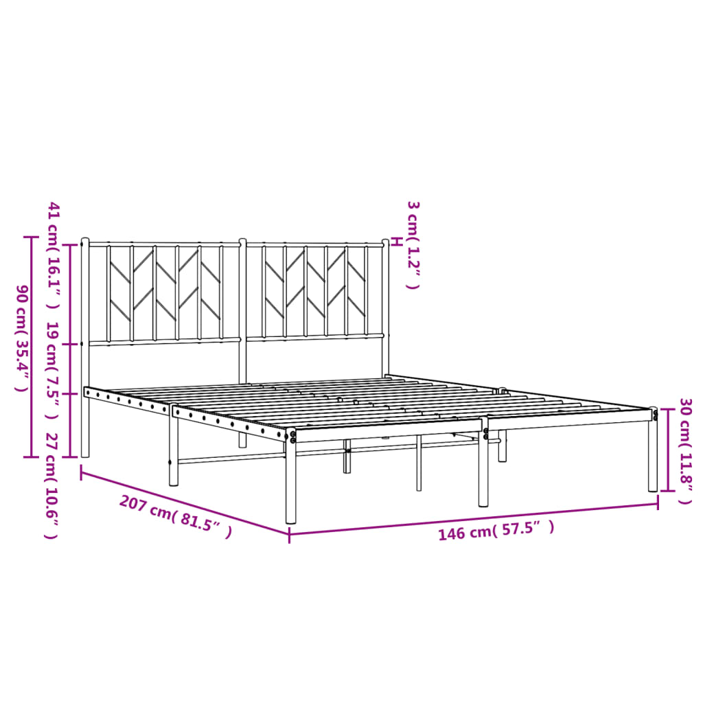 Metalni okvir za krevet s uzglavljem bijeli 140 x 200 cm