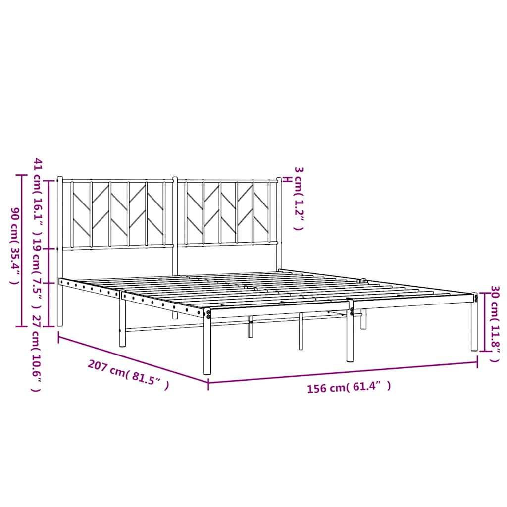 Metalni okvir za krevet s uzglavljem bijeli 150x200 cm